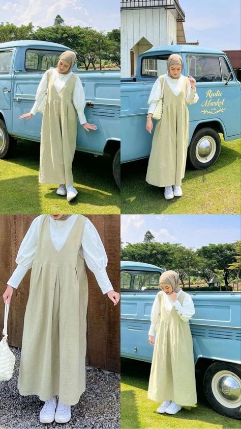 Overalls Outfit Hijab Dress, Outfit Overall Hijab, Korean Modest Outfits, Ootd Overall, Overall Hijab, Islamic Modest Fashion, Muslimah Fashion Casual, Stylish Outfits Casual, Rok Outfit