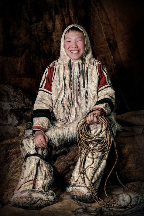 The Nganasan people of the Siberian Arctic are the northernmost people of Eurasia. There are just a few hundred Nganasans today. Their language is severely endangered according to UNESCO. There are only a few elders who can speak Nganasan fluently. Here a local boy, Venya, 15, is wearing authentic traditional clothes. These clothes are becoming exceptionally rare. The few remaining pieces like this one will be buried together with their owners, according to the Nganasan ancient funeral ... Cape York, Gado Gado, Sea Of Japan, Oral History, Indigenous People, Queensland Australia, World Cultures, People Of The World, Mongolia