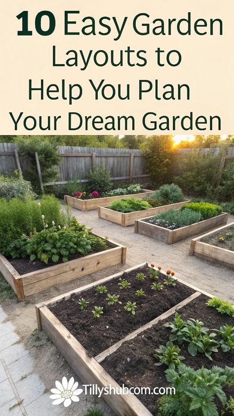 Dreaming of the perfect garden? 🌿 Discover 10 easy garden layouts to help you plan and design a beautiful and functional outdoor space. From small backyards to large gardens, get inspired to grow your dream oasis! 🌸🌱 Designing Backyard Layout, 30x30 Garden Layout, Summer Vegetable Garden Layout, 10x20 Garden Layout, Container Garden Design Layout Patio, Small Backyard Food Garden, Planting A Garden Layout, Designing A Garden Layout, Edible Garden Design Layout