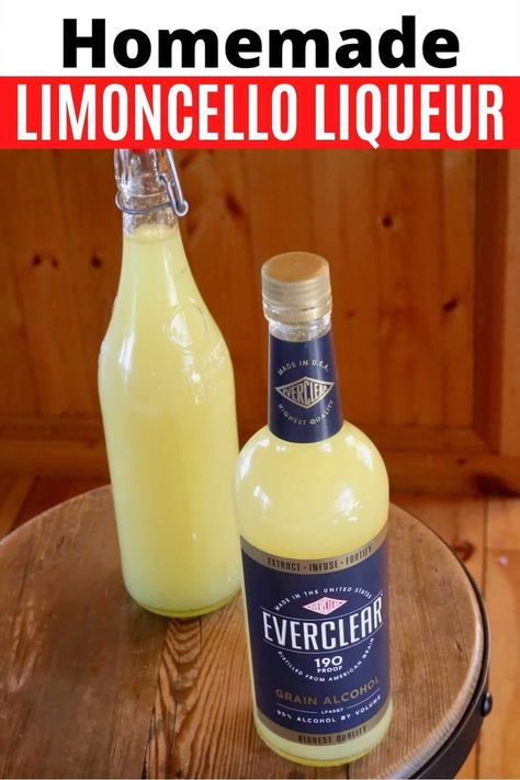 How to make a homemade Amalfi Limoncello. Our easy Lemon Liqueur recipe is made with Everclear, lemon peel, water and sugar. Limoncello Recipe, Homemade Limoncello, Homemade Liquor, 4 Ingredient Recipes, Moonshine Recipes, Homemade Cocktails, Liqueurs Recipes, Boozy Drinks, 4 Ingredient