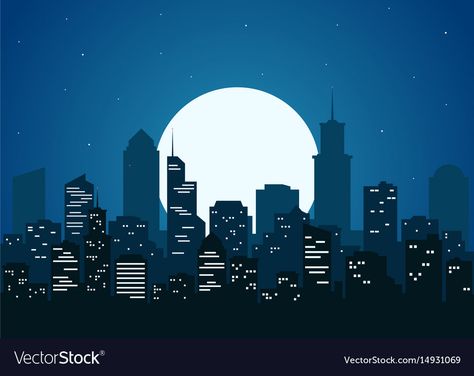 City Silhouette Painting, Night Vector Illustration, Night Cityscape Painting, Simple City Scape Drawing, City Sillouhette, City Night Drawing, City At Night Drawing, City Scape Illustration, City Night Illustration