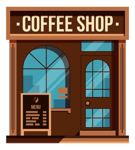 Cafe Shop Drawing, Coffee Shop Cartoon, Cute Cafe Drawing, Coffee Shop Drawing, Cartoon Cafe, Coffee Shop Illustration, Cafe Cartoon, Cafe Facade, Cafe Drawing