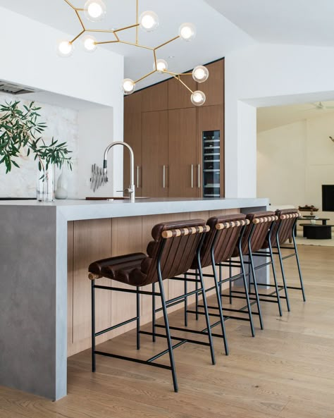 Vail Bar & Counter Stools - Denver Modern Kitchen Islands With Bar Stools, Swivel Counter Stools With Backs Modern, Modern Minimalist Kitchen Island, Barstools In Kitchen With Backs, Vail Stool, Comfortable Counter Stools, Island With Bar Stools, White Oak Bar, Minimalist Kitchen Island