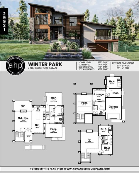 Large Family House Plans, Modern Mountain Home Floor Plans, Modern Family House Plans, Modern Villa Plan, Mountain Home Floor Plans, Modern Mountain House Plans, Brindleton Bay, Mountain House Plan, House Floorplan