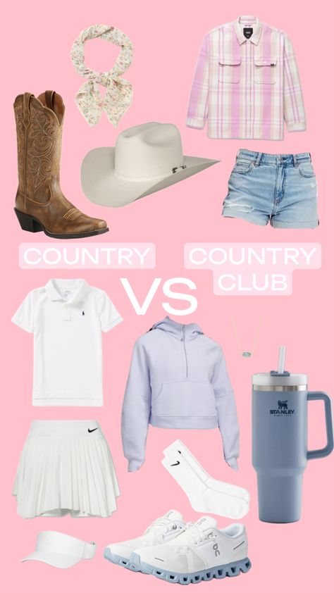 Country VS Country Club HOCO theme inspo!! #hoco #hocotheme #homecoming #countryvscountryclub #countryclub #cowgirl #stanley #lululemon #coastalcowgirl Country Vs Country Club, Spirit Week, Adam Sandler, Country Club, Homecoming, Dress Up