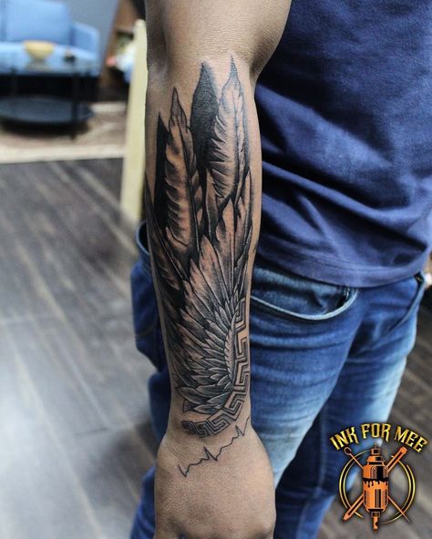 Fore Arm Tattoos, Arm Tattoos Men, Protector Tattoo, Tattoos Men, Wing Tattoo, Arm Tattoos, Flower Tattoo, Dream Catcher, Tattoos