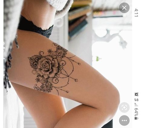 Lace Garter Tattoos, Garter Tattoo, Muster Tattoos, Men Tattoos, Lace Tattoo, Mandala Tattoo Design, Rose Tattoo Design, Lace Garter, Female Tattoo