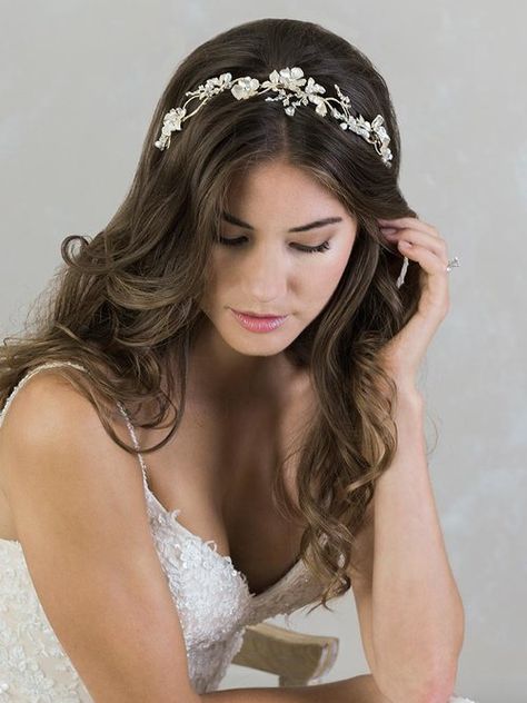 Head Peice, Wedding Hair Headband, Silver Headband, Hair Braid Videos, Halo Hair, Hair Ribbons, Gold Headband, Hair Down, Rhinestone Headband