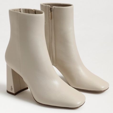 Sam Edelman Codie Ankle Bootie Color: Modern Ivory Add A Twist To Your Attire In Our Squared Toe Codie Ankle Bootie. Heel Height: 3.5 Inches Toe: Square Closure: Zipper Boot Shaft: 5.2 Inches Calf Circumference: 10.2 Inches Material: Fabric, Synthetic, & Leather Insole: Synthetic True To Size * Item Condition: New Open / Light Wear From The Store Try-Ons / Packaging Rating: Original Box No Perfect Condition / Inventory Is Stored In A Warehouse, So We Cannot Provide Measurements / Only Us Size In Timeless Boots, Boots Outfits, White Ankle Boots, Brown Boots Women, Boots Square Toe, Exclusive Shoes, Zipper Boots, Christmas 2022, Fit Ideas