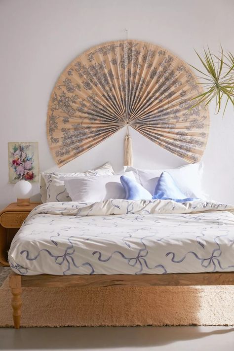 Married Couples Bedroom, Fan Headboard, Urban Outfitters Bedroom, Cottage Core Decor, Uo Home, Couple Bedroom, Bed Frame And Headboard, Duvet Sets, My New Room