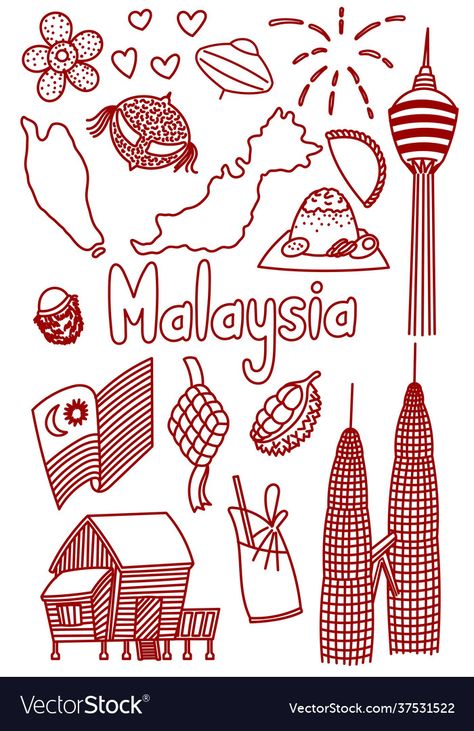 malaysia doodle - Google Search Doodle Malaysia Madani, Malaysia Doodle Art, Tugu Negara Malaysia Art, Doodle Merdeka Malaysia, Doodle Merdeka, Malaysia Culture Illustration, Merdeka Malaysia Art, Poster Kemerdekaan Malaysia, Kebudayaan Malaysia