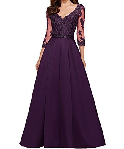 Vestidos Color Uva, V Neck Prom Dresses Long, Evening Party Dress Long, Color Uva, Prom Dresses Long Lace, Dresses With Pockets, Gowns Dresses Elegant, V Neck Prom Dresses, Evening Party Gowns