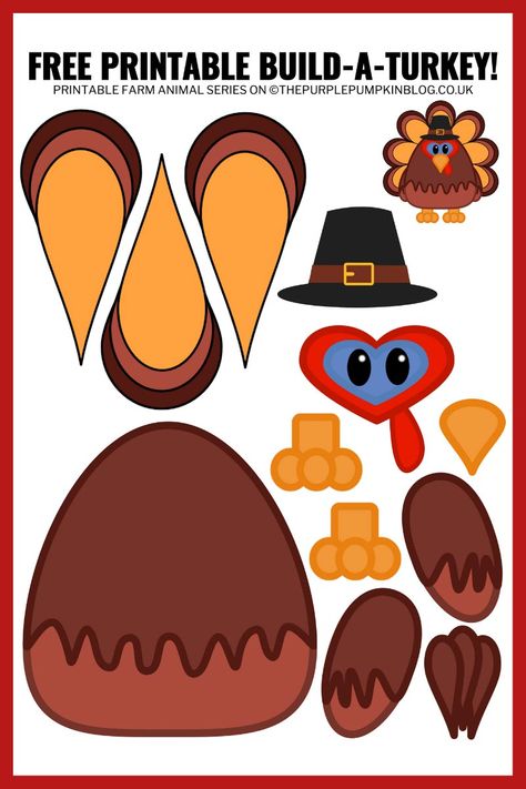 Build Your Own Turkey Free Printable, Parts Of A Turkey Preschool, Printable Fall Crafts For Kids, Build A Turkey Printable, Build A Turkey, Pig Printable, Printable Thanksgiving Crafts, Turkey Printable, Turkey Template