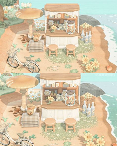 Animal Crossing Beach Ideas Cottagecore, Cottagecore Beach Animal Crossing, Animal Crossing Island Space Fillers, Beau Acnh Yard, Acnh Cottagecore Room Ideas, Acnh Island Core Ideas, Animal Crossing Boho Island, A Calm Clearing In Nature Acnh, Animal Crossing Filler Space