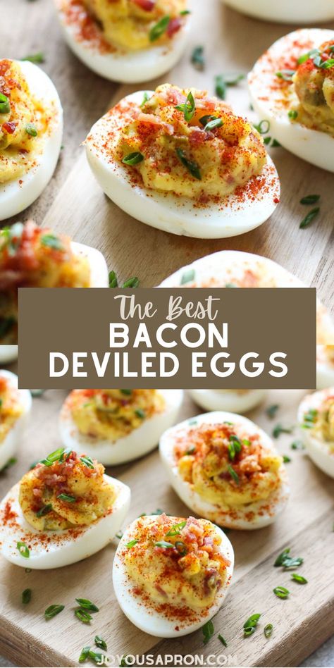 Bacon Deviled Eggs - the BEST deviled eggs appetizer recipe! Boiled eggs topped with seasoned egg yolk filling combined with bacon. Great for game day, picnic, parties, dinners and more. Bacon Deviled Eggs Recipe, The Best Deviled Eggs, Egg Appetizer, Deviled Eggs Recipe Easy, Devilled Eggs Recipe Best, Devilled Eggs, Best Deviled Eggs, Bacon Deviled Eggs, Best Bacon