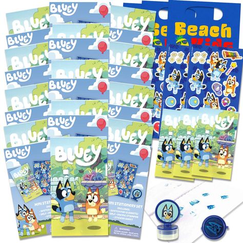 PRICES MAY VARY. Decade West Exclusive Bluey Birthday Party Favor Set - Bundle with 24 Bluey Activity Packs | Mini Sketch Book, Stickers, and Stamper | Blue Party Supplies. This Bluey party favor bundle includes 24 mini Bluey activity packs. Each Bluey activity party pack features 1 mini sketch book, stickers, and stamper. Bluey party favors can be used as activity sets, goodie bag fillers for kids birthdays, creativity sets, classroom rewards, non candy Halloween treats, trick or treat goodies, Non Candy Halloween Treats, Mini Sketch, Bluey Birthday Party, Bluey Party, Bluey Birthday, Toddler Birthday Party, Candy Halloween, Book Stickers, Classroom Rewards