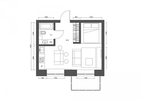 4 Super Tiny Apartments Under 30 Square Meters [Includes Floor Plans] Design Casa Piccola, Plan Studio, Small Apartment Plans, Studio Apartment Floor Plans, Mini Apartments, Small Floor Plans, Micro Apartment, Apartment Floor Plan, Small House Floor Plans