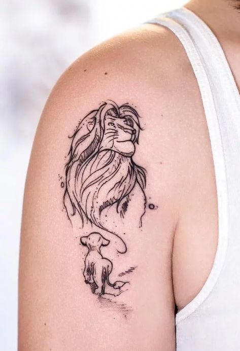 Proud and Powerful Mufasa and Simba Tattoo for a Great Father-Son Bond Disney Tattoo Ideas Lion King Tattoo, Tattoo Diy, King Tattoos, Cat Tattoos, Small Tattoos Simple, Disney Tattoo, Geniale Tattoos, Butterfly Tattoos, Tiny Tattoo