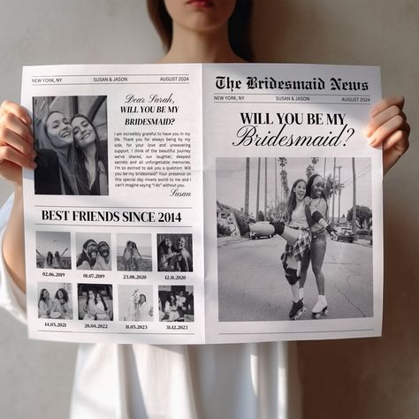 Bridesmaid Proposal Newspaper Template, Newspaper Flower Bouquet Wrap, Will You Be My Bridesmaid Card, Printable Bridesmaid Photo Card Bridesmaid Newspaper Proposal, Newspaper Bridesmaid Proposal, Bridesmaid Proposal Newspaper, Bridesmaid Proposal Unique, Newspaper Flower Bouquet, Newspaper Bouquet, Newspaper Flowers, Be My Bridesmaid Card, Wedding Newspaper