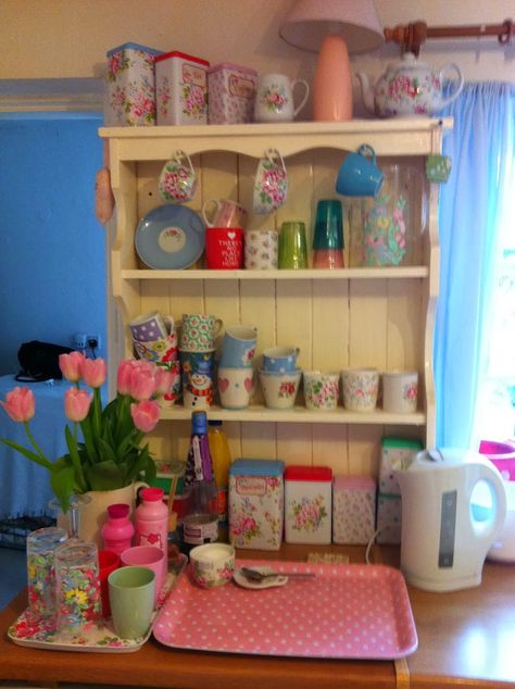 Cath Kidston Kitchen, Tea Corner, Shabby Chic Storage, Cute Cottages, Twinkly Lights, Cottage Kitchens, Vintage Trays, Enjoy Every Moment, Self Taught