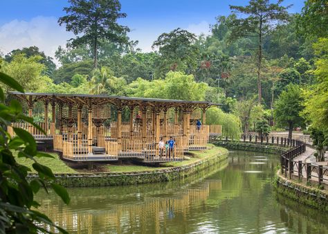 Bamboo Playhouse by Eleena Jamil Architect Bamboo Playhouse, Bamboo Pavilion, Playgrounds Architecture, Bamboo Building, Bamboo House Design, Bamboo Structure, Bamboo Architecture, Bamboo House, Bamboo Design