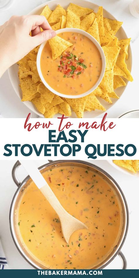 Turn any party into a fiesta with this Easy Stovetop Queso. Creamy medium cheddar cheese melted with fresh jalapeño, tomato, onion, garlic and cilantro. It comes together in about ten minutes and it’s so flavorful, you’ll want to make it again and again. Pass the chips! Tostitos Cheese Dip Recipes, How To Melt Cheese On Stove, Melted Cheese Recipes, Tostitos Salsa Con Queso Recipe, Queso With Cream Cheese, Easy Cheese Dip Recipe, Stovetop Queso, Tostitos Cheese Dip, Tostitos Dip