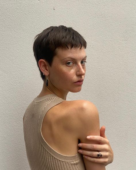 𝗟𝗢𝗟𝗔 (@lolaxhmn) • Instagram photos and videos Brown Buzzcut Women, Short Back And Sides Women, Messy Buzzcut, Short Bowlcut Women, Buzz Cut Grow Out, Buzz Cut Grow Out Stages, Pixie Straight Hair, Buzzcut Women Aesthetic, Pixie Haircut Straight Hair