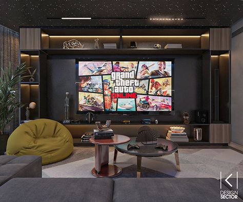 Gaming Room Playstation, Playstation Room, Minimal Living Room, Cars Room, Apartment Living Room Design, Modern Office Design, Game Room Design, Entertainment Room, Room Interior Design