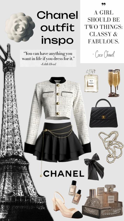 chanel outfit inspo #outfitinspo #outfit #chanel #vintage #oldmoney #itgirl #paris #cocochanel #thatgirl #outfitinspiration Coco Chanel Outfits Classy, Chanel Outfit Classy, Coco Chanel Aesthetic, Old Chanel, Chanel Inspired Outfit, Chanel Aesthetic, Chanel Outfit, Chanel Inspired, Chanel Vintage