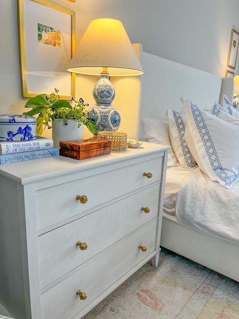 Affordable Nightstand, College Room Decor, College House, Coastal Room, Blue And White Decor, College Apartment Decor, Dorm Room Inspiration, Post Grad, College Room