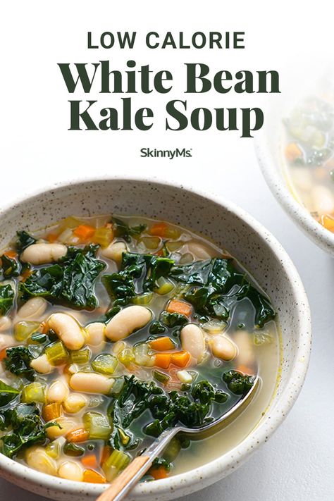 Low Calorie White Bean Kale Soup White Bean Kale Soup Crockpot, Crockpot Kale Soup Recipes, Low Calorie Bean Soup, White Bean Soup Low Calorie, White Bean And Kale Soup Crockpot, Low Sodium Bean Soup, Healthy Low Sodium Soups, White Bean Soup Crock Pot, Bariatric Soups