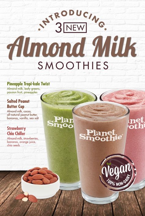 Planet Smoothie launches Dairy-Free & Vegan Smoothies made with Almond Milk Ninja Smoothie Recipes, Milk Smoothie Recipes, Almond Milk Smoothie, Almond Milk Smoothie Recipes, Ninja Smoothies, Smoothies Vegan, Dairy Free Smoothies, Smoothies With Almond Milk, Milk Smoothie