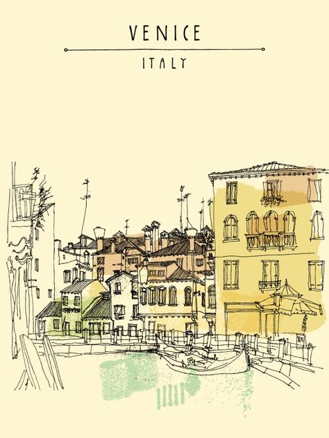 Venice background design Free Vector Illustration Postcard, Jonah And The Whale, Venice Italy, Vintage Postcard, City View, Vector Photo, Vintage Illustration, High Quality Art Prints, Background Design