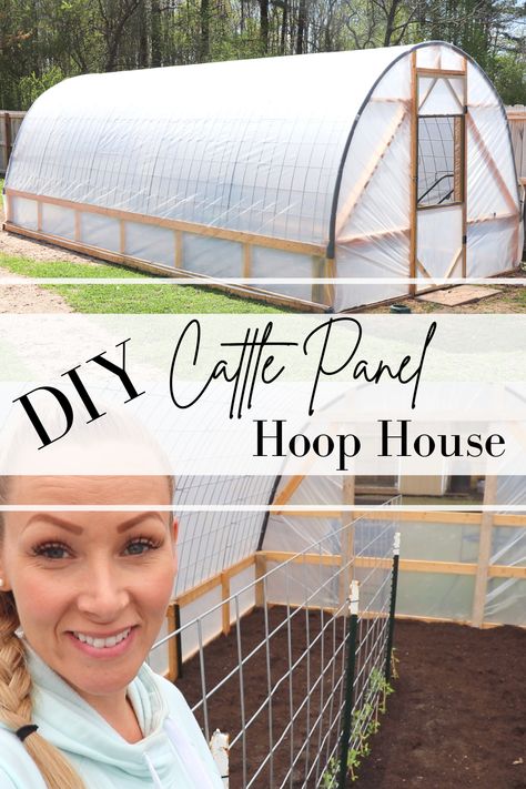 A great addition to your homestead. This DIY cattle panel hoop house will protect your garden from pests & the outside elements. It’s easy to build & best of all, it won’t break the bank! Hoop House Chickens, Hoop House, Tunnel Greenhouse, Diy Greenhouse Plans, Cattle Panels, Outdoor Greenhouse, Greenhouse Shed, Build A Greenhouse, Homestead Gardens