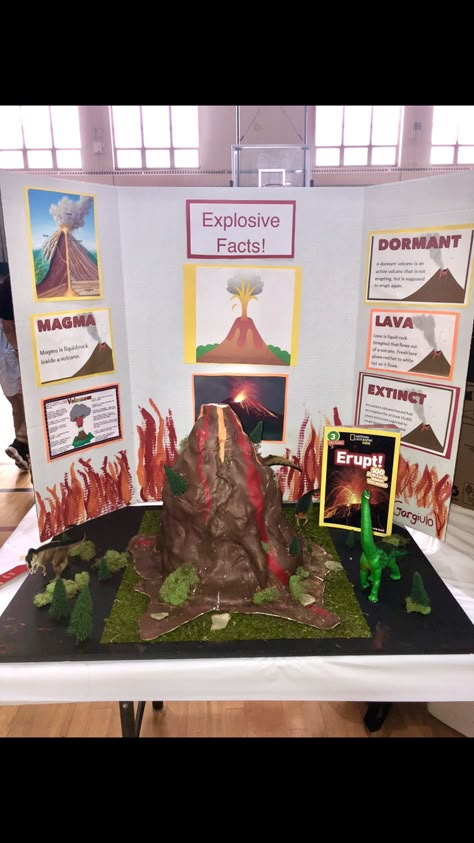 Volcano, volcano model, science fair, science project, volcano project. Science projects, science fair project, volcano made from clay, volcano ideas, how to build a volcano Science Fair Projects Volcanos, Science Fair Projects Volcano, Volcano Diorama Science Projects, Volcano Layers Project, Volcano Trifold Board, Making A Volcano Project, Volcano Diaroma, Volcano Clay Model, How To Build A Volcano