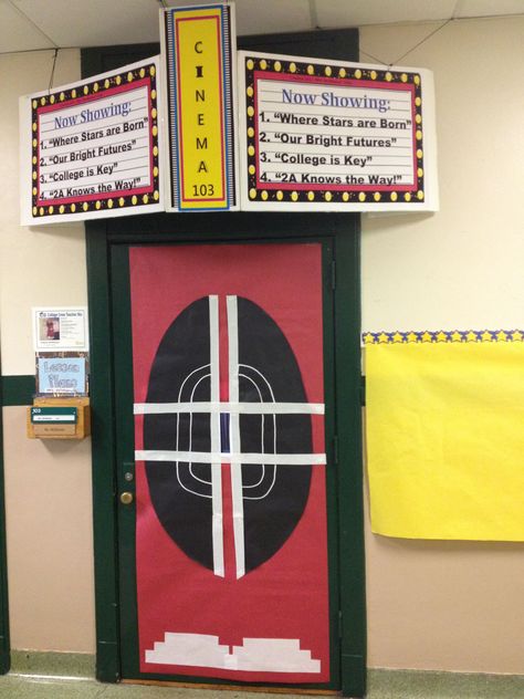 Movie Classroom Door, Movie Theater Door, Movie Classroom, Movie Theater Theme, Hollywood Classroom, Hollywood Theme Classroom, School Dance Ideas, Theatre Classroom, Teacher Appreciation Themes