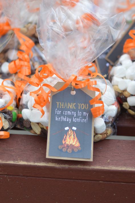 Bonfire Party Favors, Trail Mix Party Favors, Trail Mix Favors, Bonfire Birthday Party, Bonfire Birthday, Bonfire Party, Brownies Cookies, Candy Popcorn, Popcorn Bags