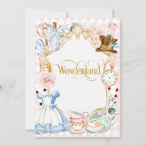 Wonderland Party Invitations, Tea Party Alice In Wonderland, First Birthday Invitation Cards, Diy Eid Gifts, Happy Unbirthday, Alice In Wonderland Invitations, Baby Food Jar Crafts, Pink Girl Birthday, Alice In Wonderland Tea Party Birthday