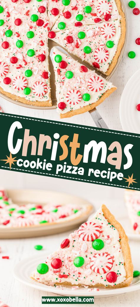 Snickerdoodle Pizza Cookie, Christmas Dessert Pizza, Sugar Cookie Pizza Recipe, Gingerbread Pizza, Christmas Fruit Pizza, Cookie Dough Icing, Cookie Pizza Recipe, Christmas Sugar Cookies Easy, Candy Pizza