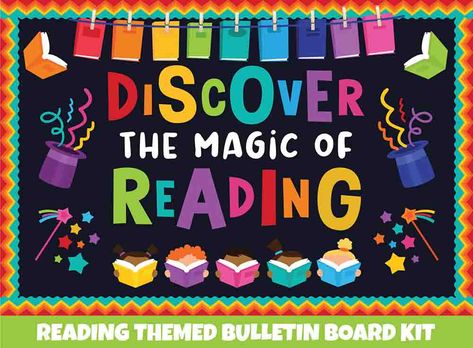 Discover the Magic of Reading - Print Your Own Bulletin Board Printable Digital Library Sproutbrite First Grade Reading Bulletin Boards, Bulletin Boards Elementary Hallways, Reading Corner Bulletin Board Ideas, Reading Book Bulletin Board, Reading Week Bulletin Boards, Reading Board Ideas, Book Board Ideas, Reading Boards Bulletin, Reading Board Classroom