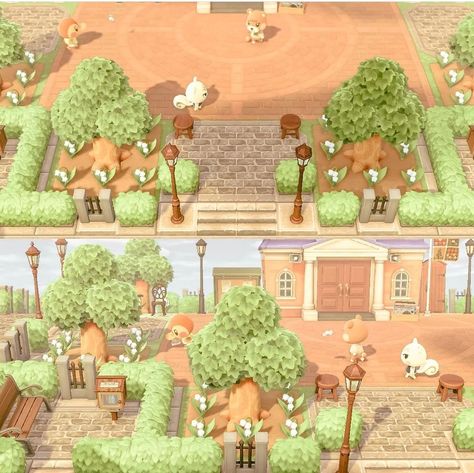 Animal Crossing Home Exterior Ideas, Acnh Flower Combinations, Acnh Spring, Cottagecore Animal Crossing, Motif Acnl, Cute Cottagecore, Spring Animals, Animal Crossing Wild World, Path Design