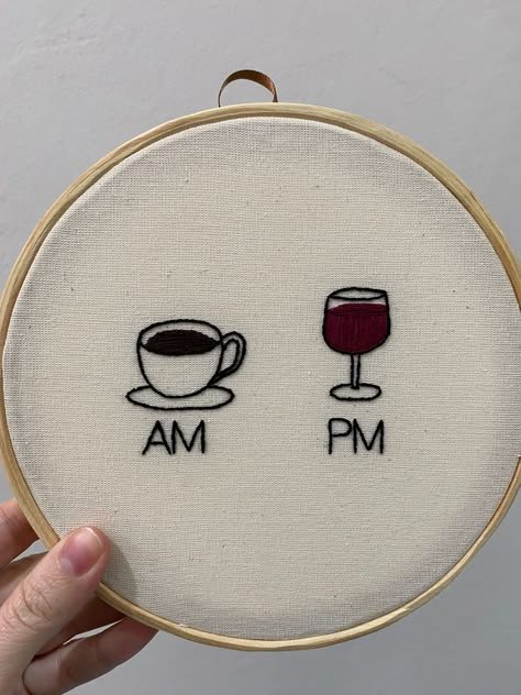 Wine Glass Embroidery, Movie Embroidery, Wine Embroidery, Cup Embroidery, Embroidery People, Embroidery Canvas, Embroidery Hoop Art Diy, Basic Hand Embroidery Stitches, Clothes Embroidery Diy