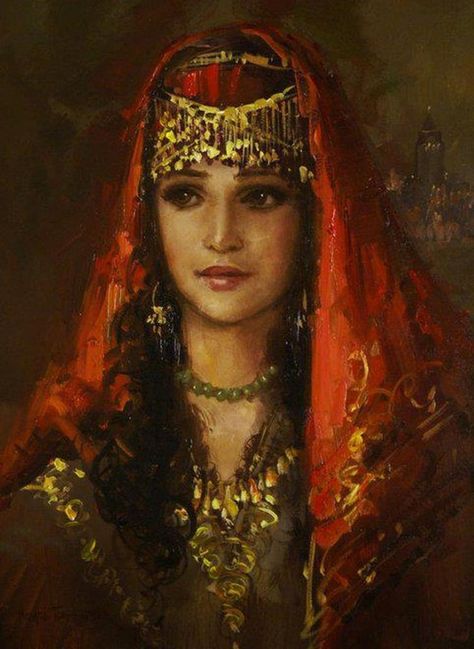 Remzi Taskiran art Halloween Imagem, John William Godward, Arabian Art, Turkish Art, Arabic Art, Turkish Beauty, Headdress, Classic Art, Female Art