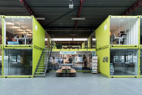 Co-Working Offices Are Built Out of Shipping Containers Inside Old Bakery