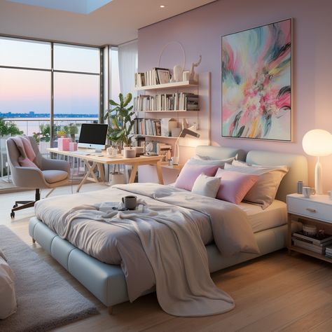 Teenager Bedroom Design Girl, Pastel Home Decor Bedroom, Pastel Modern Bedroom, Modern Teen Room Girl, Big Teen Bedroom, Bedrooms Teenage Girl, Big Bedroom Ideas Dream Rooms, Teen Girl Room Ideas Aesthetic, Girl Room Ideas Aesthetic