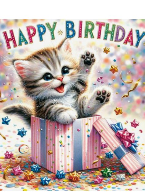 Happy Birthday With Cats, Happy Birthday Kittens, Happy Birthday Cats, Cat Birthday Wishes, Happy Birthday Animals, Happy Birthday Cat, Birthday Cat, Kitten Birthday, Birthday Wishes Flowers