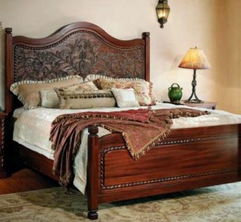 This is what i want, but need to find a similar style at a price that is MUCH lower than $11,000...jk Santa Fe Style Bedroom, Spanish Colonial Bedroom, Small Spanish Style Homes, Spanish Style Bedroom, Spanish Style Living Room, Spanish Bedroom, Spanish Style Furniture, Mexican Bedroom, Colonial Bedroom