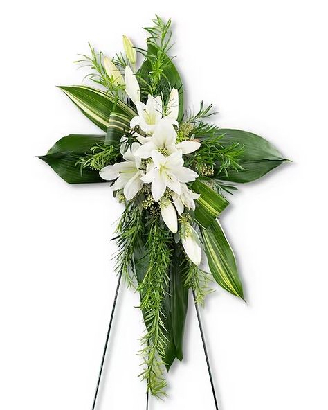 Cross of Comfort in South Hadley MA - Carey's Flowers, Inc. Lent Decorations, Lent Decorations For Church, Easter Crosses, Standing Spray, Sympathy Floral, In Sympathy, Poinsettia Care, Floral Umbrellas, Get Well Flowers