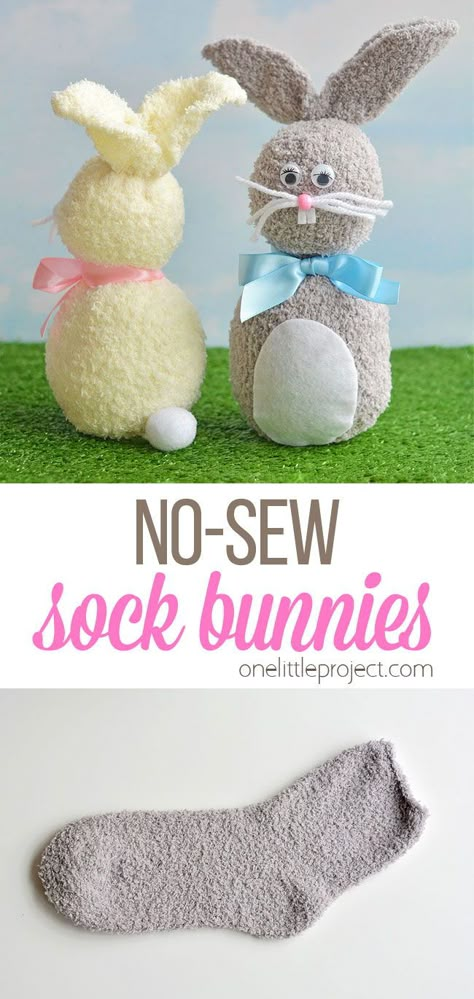 These no-sew sock bunnies are SO EASY to make and they're sooooo cute! Each one takes less than 20 minutes to make using simple dollar store materials. This is such a fun Easter craft idea for the kids and such a great way to make an easy stuffed animal! No fancy equipment or special skills required! Sock Bunnies, Easter Mesh Wreaths, Sock Bunny, Fun Easter Crafts, Diy Socks, Sock Crafts, Easter Bunny Crafts, Crafts For Seniors, Easter Projects