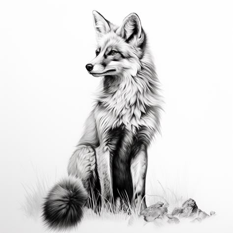 Fox Ink Drawing, Sitting Fox Drawing, Realistic Fox Tattoo, Fox Drawing Sketches, Hamsa Tattoo Design, Fox Sitting, Cool Ear Tattoos, Woodland Animal Art, Ear Tattoo Ideas